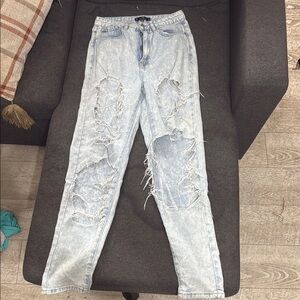 Riot Society Blue Boyfriend Jeans Distressed Vintage Look